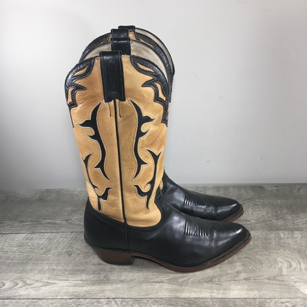 Womens Boulet Leather Cowgirl Western Snip Toe Stacked Heel Boots Size 8 Wide